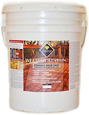 Dark Walnut Wet Wood Stain Semi-Transparent Tung/Linseed Oil Resist Cracking &amp; Mold/Mildew, Same Day Wash/Apply, 4 hr Recoat, Nano Technology, Excellent UV, Decks, Fences, Siding, Log Homes 5 Gal