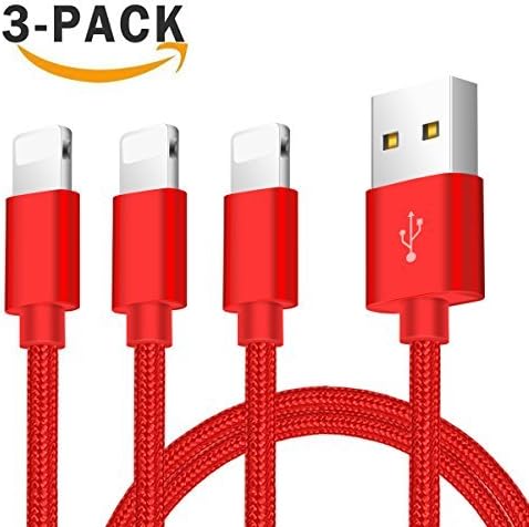 Lightning Cable for iPhone 3Pack 5ft/1.5M Charger Cable Nylon Braided For Lightning to USB iPhone Charger Cable for iPhone X/8/8 Plus/7/7 Plus/6/6 Plus/iPad Mini Air Pro, iPod And More Red
