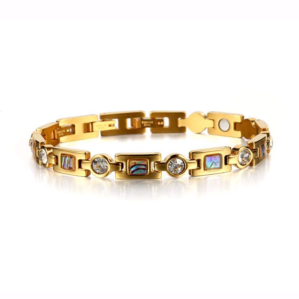 RainSo Womens Stainless Steel Golf Rhinestone Magnetic Bracelet Adjustable with 3 Smart Buckle with Gift Box(Gold)