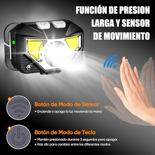 RONLADO 2 Piezas Lampara de Cabeza,Linterna Frontal con Sensor de Movimiento,Linterna de Cebeza LED con 8 Modos de Luz,Recargable,IPX4 Impermeable,Peso Ultraligero para Campismo,Ciclismo,Pesca,etc