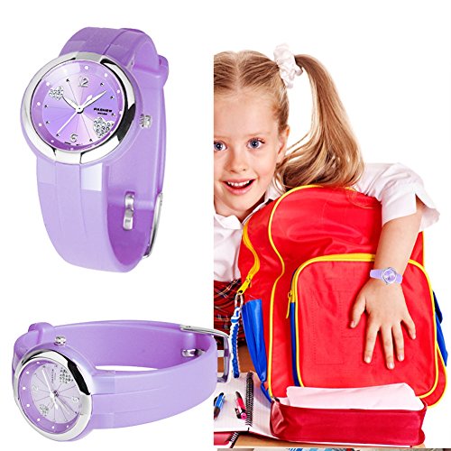 Girls Watches, PASNEW Waterproof Quartz Analog Wrist Watch with Jelly Watches for Girls Kids Purple