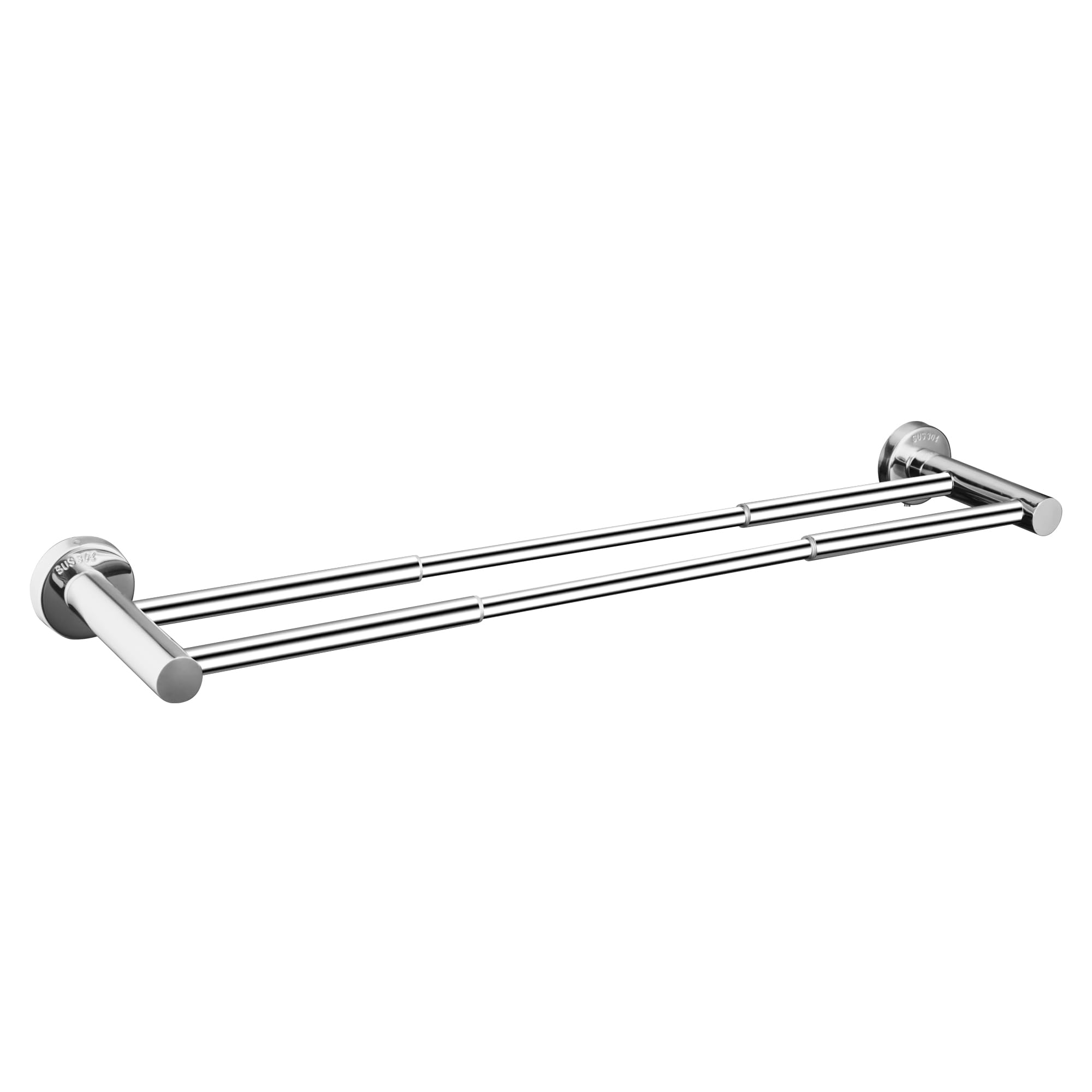 Retractable Towel Rails Flat Double Rod Bathroom Hand Towel Holder Stainless Steel Towel Rack Kitchen Towel Bar Adjustable from 38.3 cm to 62cm Wall mounted Towel Rail with Screws | Polished Silver