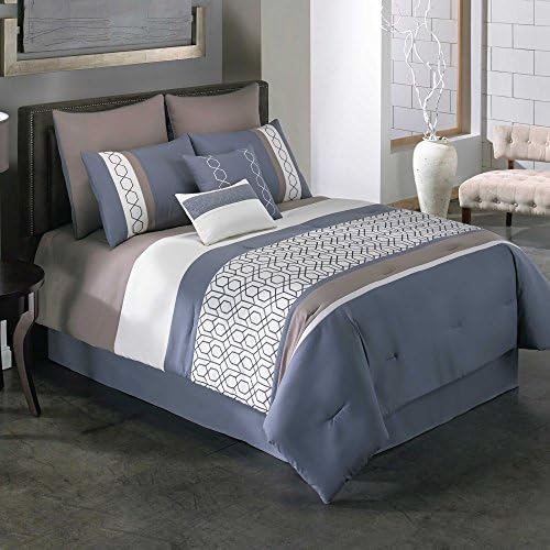 Covington 8-Piece Modern Chic Stylist Stripes Geometric Bedding FULL Comforter Set