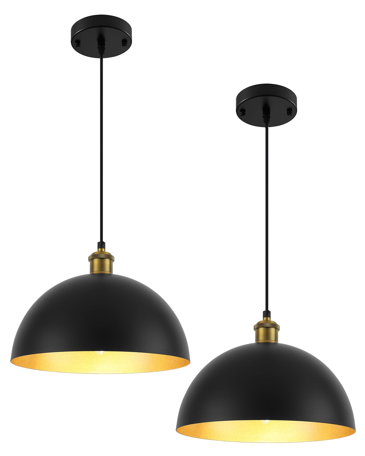 Photo 1 of PINDODO Black Dome Pendant Light 2 Pack,11.8" Vintage Pendant Lights Kitchen Island,Industrial Hanging Lamp for Dining Room Bar Barn