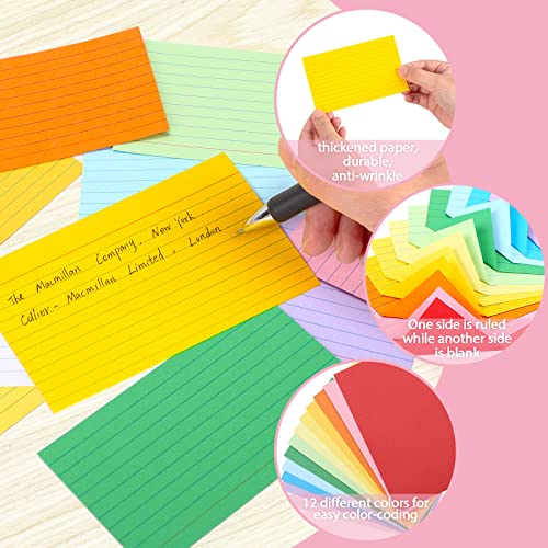 Koogel 1200PCS Colored Index Cards, Flash Cards 12 Neon Colors 3x5 Inch Study Cards with One Ruled Side One Blank Side for School Office Learning Note Taking