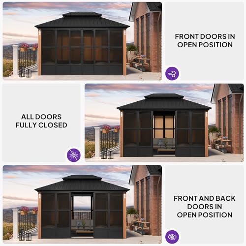PURPLE LEAF 10x13 Sunroom Gazebo with Lights & Sliding Doors, Outdoor Aluminum Frame image 32