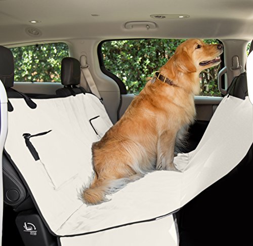 Luxury Quilted Large pet Seat Cover with Pet Seatbelt & Silicone Food Bowl, Machine-Washable & Scratch-Proof Car-Seat Protectors for Dogs waterproof pet seat covers by CaringEver (tan)