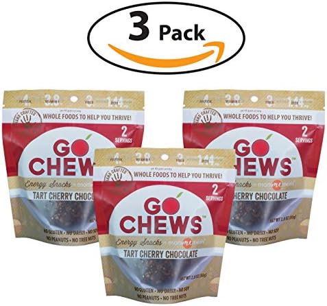 Momme Meals To-Go Chews Tart Cherry Chocolate - Healthy Snacks for Adults &amp; Kids - Organic &amp; Allergen Friendly Ingredients - No Dairy, Soy or Peanuts - Gluten Free Snacks - 2.8 Ounces (Pack of 3)