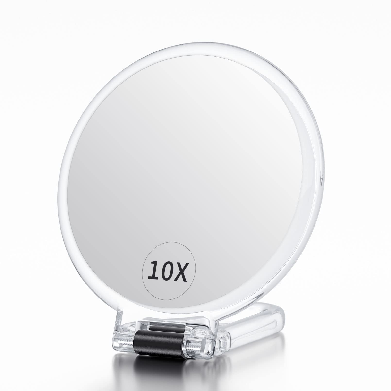 BEAUTIFIVE Hand Mirror with Handle 10X/1X, Double Sided Magnifying Make up Mirror with Stand, Foldable Hand Held Compact Mirror for Makeup