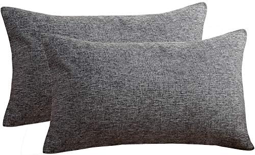 Sunday Praise Cotton-Linen Decorative Throw Pillow Covers,Classical Solid Color Oblong Pillow Cases,12x20 Inches Cushion Covers for Sofa Couch Bed&Car,Pack of 2 (Deep Grey)