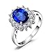 JewelryPalace Princess Diana Kate Middleton Class Gemstone Birthstone Blue Sapphire Halo Statement Engagement Rings for Women, Anniversary 14K Gold Plated 925 Sterling Silver Promise Rings for Her 10