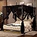 Nattey 4 Corners Post Canopy Bed Curtains King Size - Bed Canopy Black 4 Opening Mosquito Net Canopy Bed Cover