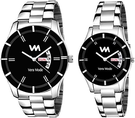 Quartz Analogue Black Dial Day and Date Men's and Women's Couples Watches