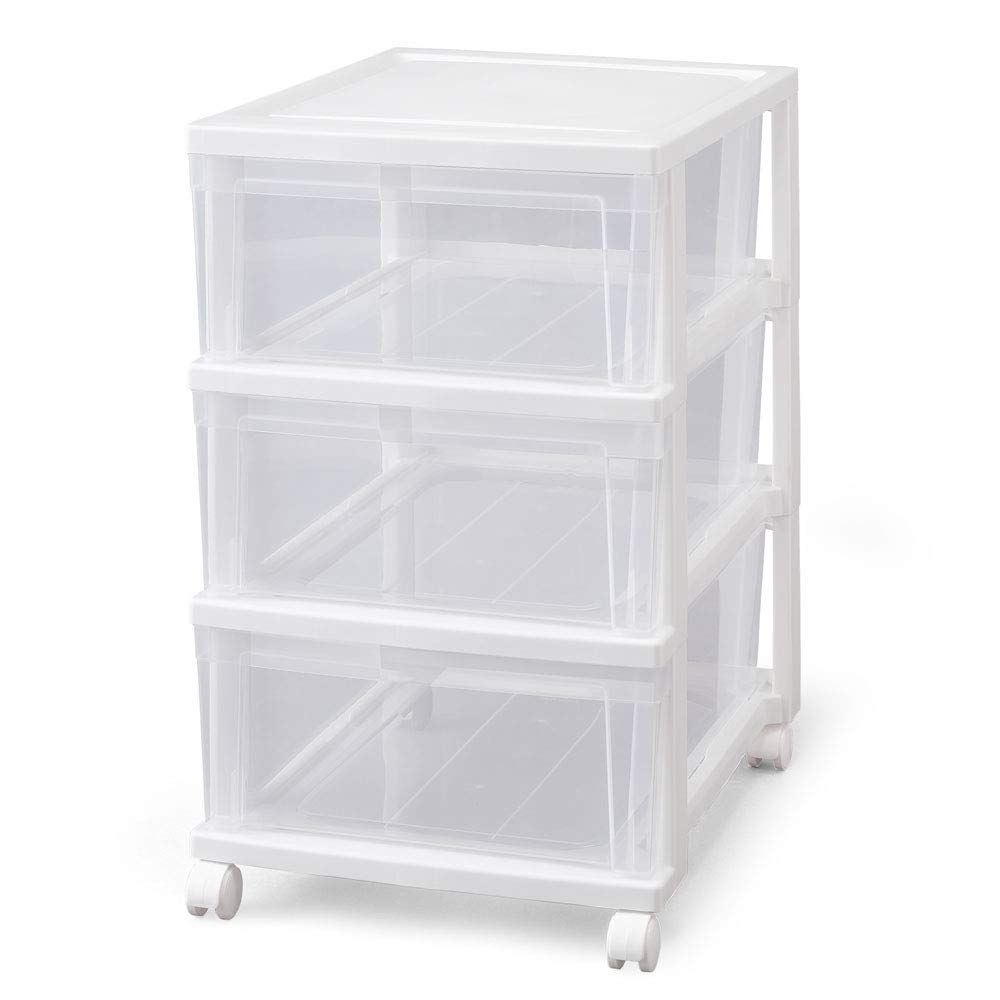 アイリスオーヤマ クローゼットチェスト ホワイト/クリア 衣類ケース タンス 収納 プラスチック チェスト 3段 キャスター付き NSCLZ503 幅39×奥行50×高さ59cm商品画像