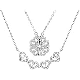 Lam Sence Sterling Silver Heart Shaped and Four Leaf Clover Convertible Pendant Necklace Crystals Jewelry for Women