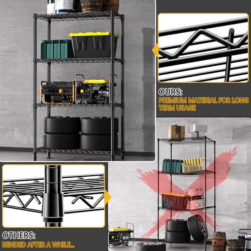 M MZG Metal Shelving Unit with 4 Levels, Load Capacity of 454 kg, Adjustable Shelves for Garage, Storage, Laundry and Kitchen, Study, Black, 35 x 90 x 151 cm