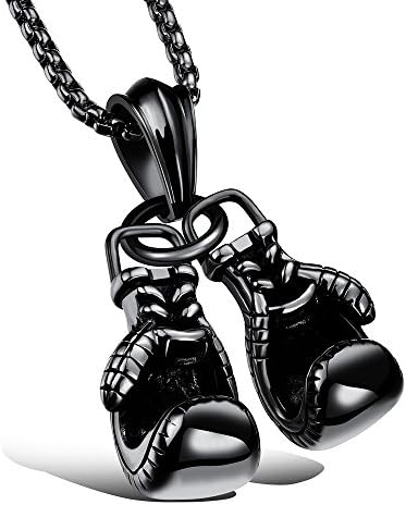 JEZRINB Fashion Jewelry Stainless Steel Boxing Glove Chain Pendant Necklace For Man (Black)