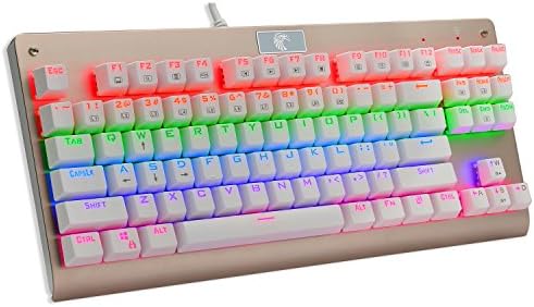 E-Element Mechanical Eagle Z-77 Multicolor LED Backlit Mechanical Gaming Keyboard with Blue Switches, 87 Keys Anti-Ghosting, Gold White