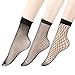EPEIUS 3 Pairs Women's Lace Fishnet Ankle Socks,Stylish Black + Hollow Out,Shoe Size 5-8.5