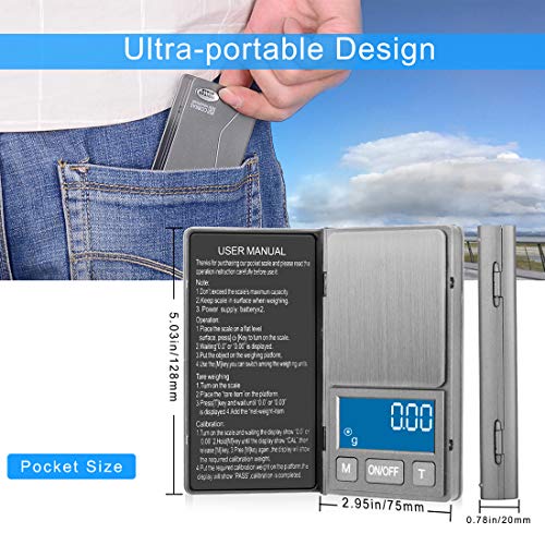 Gram Scale Digital Pocket Scale, 0.01g 200g High Precision, Ultra Slim Weed Scale with Stainless Steel & Large LED Perfect for Measuring Food, Weed, Jewelry, Gold, Coins(Battery Include)