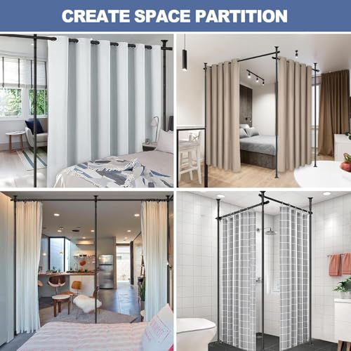 Dsocool Room Divider No Drilling Curtain Rod Wall Divider for Room Separation, 122-305cm(H) 70-290cm(W) Adjustable, Heavy Duty Partition Space Separator Freestanding Tension Curtain Stand, Black