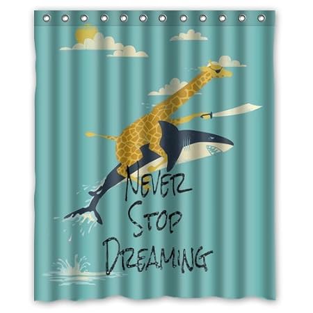 Funny Quote Never Stop Dreaming Giraffe Riding Shark Custom Shower