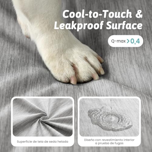 COZY KISS Extra Large Cooling Dog Bed, Summer Waterproof Dog Bed, Orthopedic Sofa for Dogs, Removable and Washable, Cool Memory Foam Dog Mattress, Grey, XXL (122 x 89 x 19 cm)