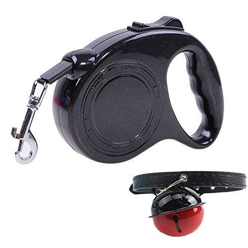 Retractable Dog Leash with Nylon Ribbon Cord,16.5 FT Pet Training, One Button Brake, Easy to Grip Handle for Small, Medium Dogs - Free Pet Collar, Black