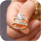 Three-in-One Rings Set Half Eternal Ring for Women Gold Diamond Wedding Promise Engagement Rings Stackable Halo Bands Round Cut Infinite Elements Cubic Zirconia Statement Rings Set Size 6