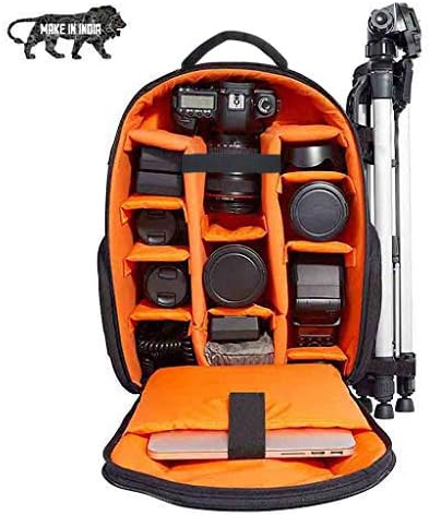 Smiledrive DSLR Camera Laptop Bag Backpack with Padded Adjustable Grids for Lenses, Accessories-Includes Waterproof Cover-Made in India