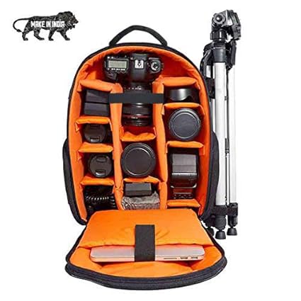 Smiledrive DSLR Camera Laptop Bag Backpack with Padded Adjustable Grids for Lenses, Accessories-Includes Waterproof Cover-Made in India