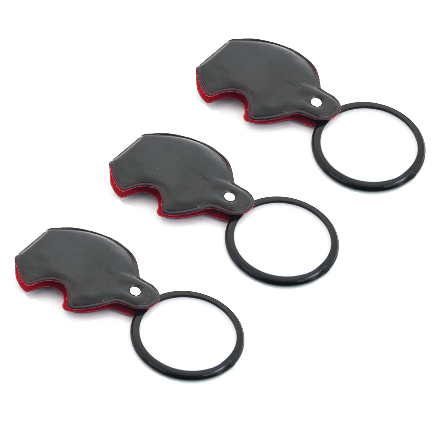3pcs Mini Magnifying Glass 10X Folding Pocket Magnifier 50mm Loupe with Rotating Protective Cover for Reading Maps, Lables, Crafts