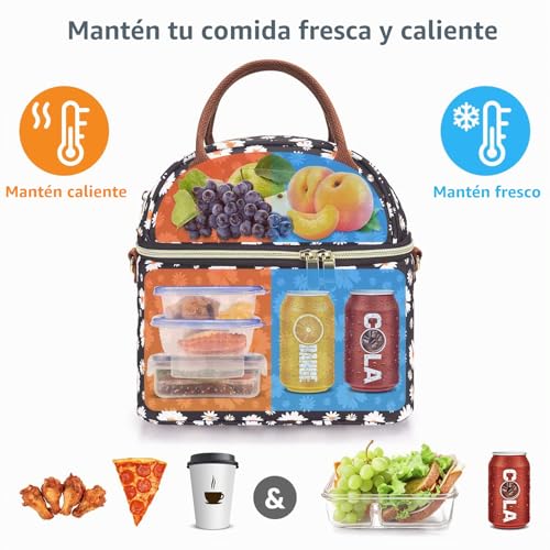 Hafmall 9L Thermal Food Bag, Portable Lunch Bag with Two Compartments, Insulated Bag for Women, Work and School Food Bag, Margarita