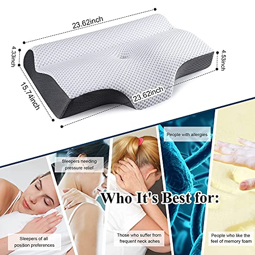 IKSTAR Cervical Neck Pillow for Sleeping, 2 in 1 Memory Foam Neck