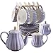 YoungQI Porcelain Tea Coffee Sets with Teapot Sugar Bowl Cream Pitcher Teaspoons and tea strainer for Tea/Coffee, Cups& Saucer Service for 6(Purple)