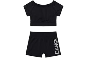 Moily Girls Two Piece Athletic Outfit Short Sleeve Top with Booty Shorts for Gymnastics/Dance/Sports