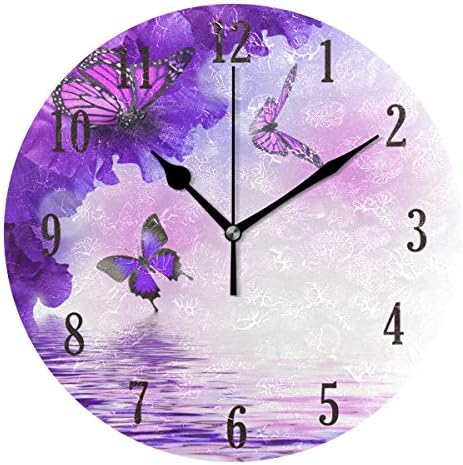 senya Round Butterflies Pattern Wall Clock Battery Operated Accurate Sweep Movement,Silent Non Ticking,Decorative Living Room, Bedroom, Office