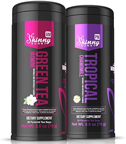 Skinny Bunny Tea Weight Loss &amp; Detox Bundle: Manage Weight, Support Immune System, Healthy Cleanse &amp; Promote Health with Antioxidants (Green Tea Jasmine AM + Tropical Chamomile Tea PM - 28 Day Supply)