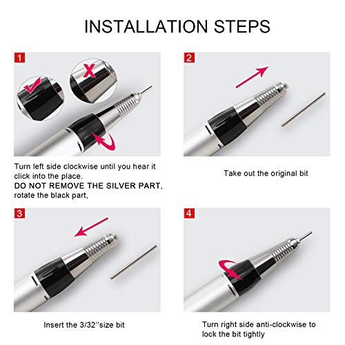 Nail Drill Electric Nail File for Acrylic Nails [110V ONLY], Manicure Pedicure Tools, 35000RPM (Black) - Thumbnail 3