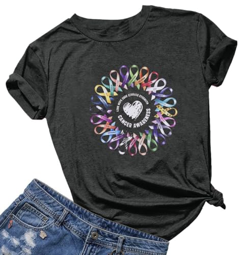 BREAST CANCER SHIRTS FOR WOMEN CANCER AWARENESS SHIRT CANCER SHIRTS COLORFUL RIBBON SUNFLOWER CANCER WARRIOR TEE TOP