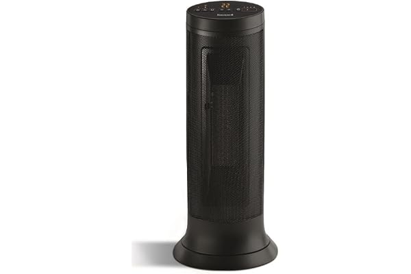 Honeywell HCE317BC Slim Ceramic Tower Electric Space Heater for Bedroom, Office, Home, Oscillates, 2 Heat Settings, Portable,