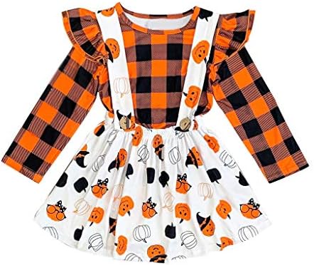 Girls Clothes for 1-5 Years, Weant Newborn Baby Infant Toddler Baby Set 2pcs Plaid Tops + Pumpkin Overall Skirt Dress Clothing Sets Halloween Costume Outfits for Kids Gifts