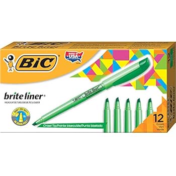 BIC Brite Liner Highlighter, Chisel Tip, Green, 12-Count