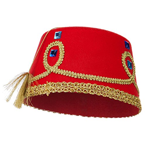 Decorated Felt Fez Hat - Red