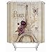Uphome Paris Fabric Shower Curtain, Heavy Duty Cream Eiffel Tower Bathroom Shower Curtain with Bluish Flowers for Bathtubs Showers, Vintage Paris Bathroom Decor, (72