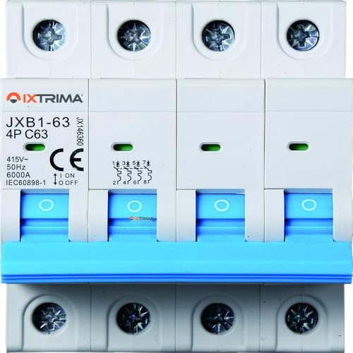 IXTRIMA Automatischer Leitungsschutzschalter 4P 63A 380V 6kA MCB C63 belegt 4 DIN-Module
