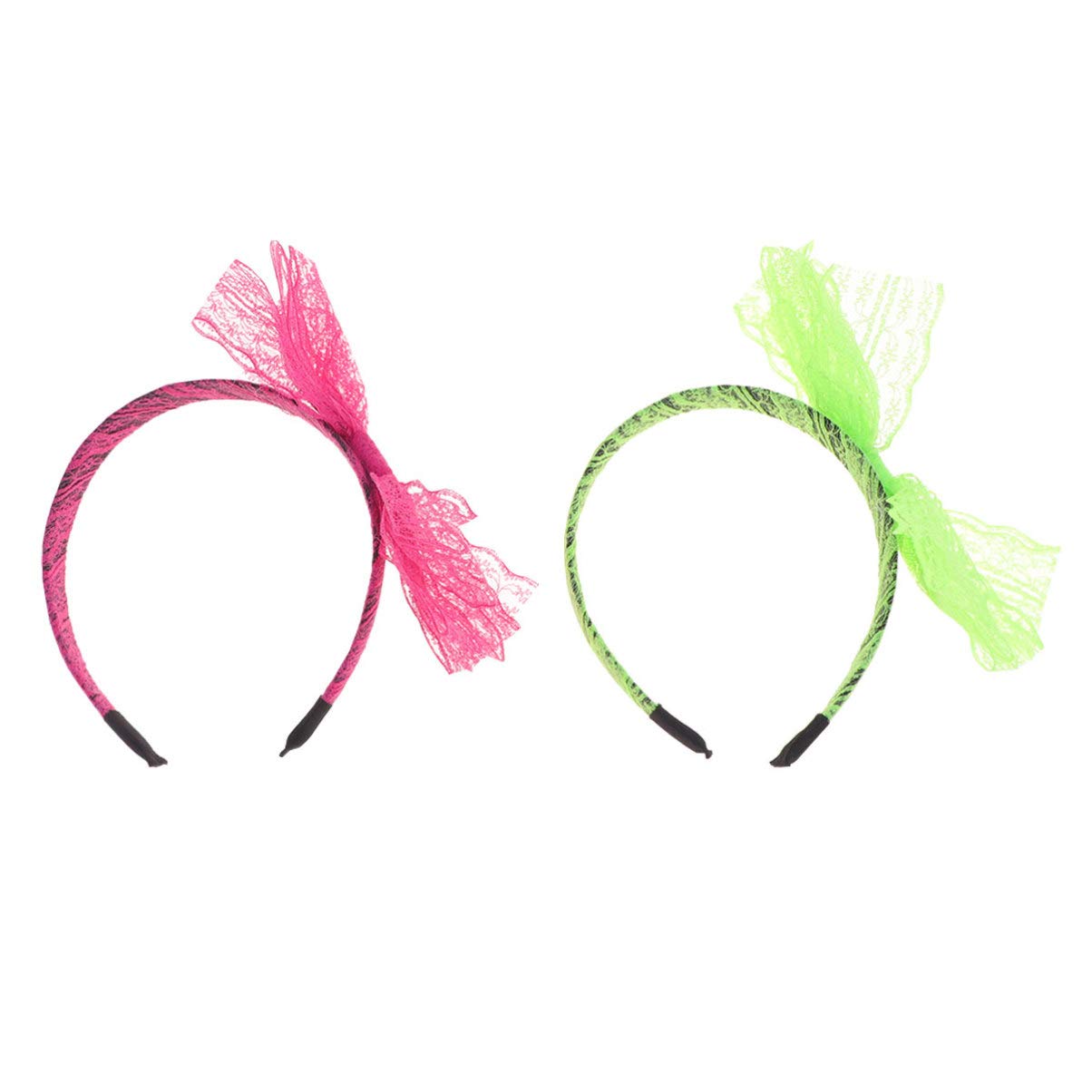 Beaupretty 2pcs Neon Lace Bow Headband Women 80s Costume Accessories Knot Hair Hoop Head Wrap for Women Girls 1980s Party Outfit Fancy Dress Up