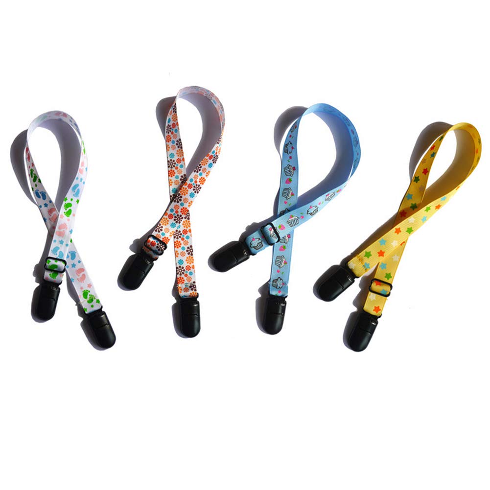 4Pcs Adjustable Bib Napkin Clips Holder - Flexible Towel Lanyard Neck Strap with Colorful Fixing Clasp for Baby, Kid, Adult, and Elderly (Color Random)