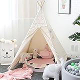Lebze Kids Teepee Tent for Kids, Lace Teepee for Girls Canvas Children Play Tent for Indoor Outdoor Christmas Decor with Carry Case