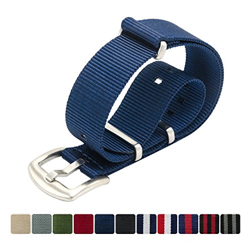 Nato Strap 18mm 20mm 22mm Premium Ballistic Nylon Watch Bands Swiss Zulu Straps Stainless Steel Buckle (Navy Blue, 20mm)